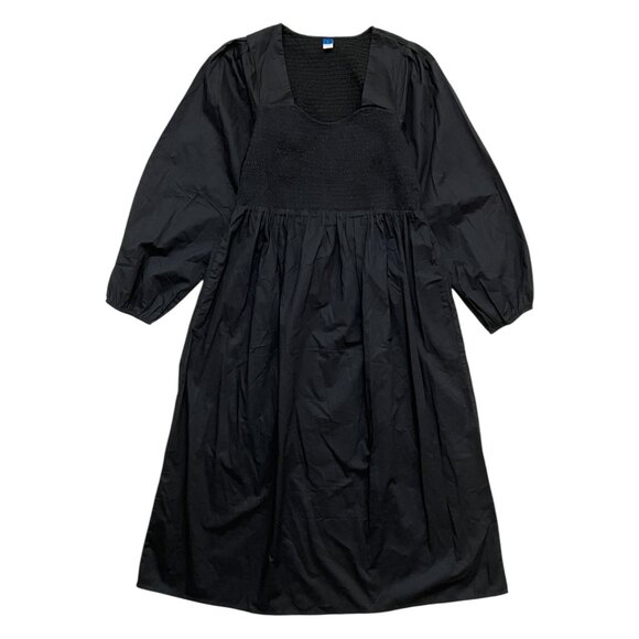 Old Navy Puff Sleeve Smocked Midi Dress Black L Cottagecore Dark Romantic Witchy - Picture 1 of 11